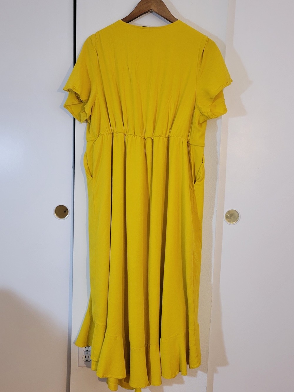 Torrid Bright Yellow Wrap High-Low Dress with Ruffle Hem - Picture 4 of 7